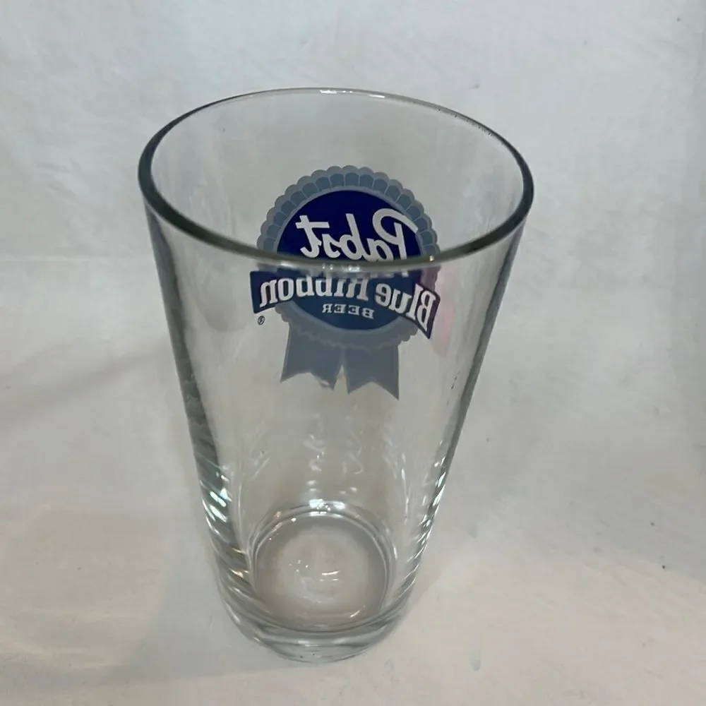 Pabst Blue Ribbon Beer Glass 16 Oz 6 In Tall Blue Bar Accessories 3 1/4 In Round